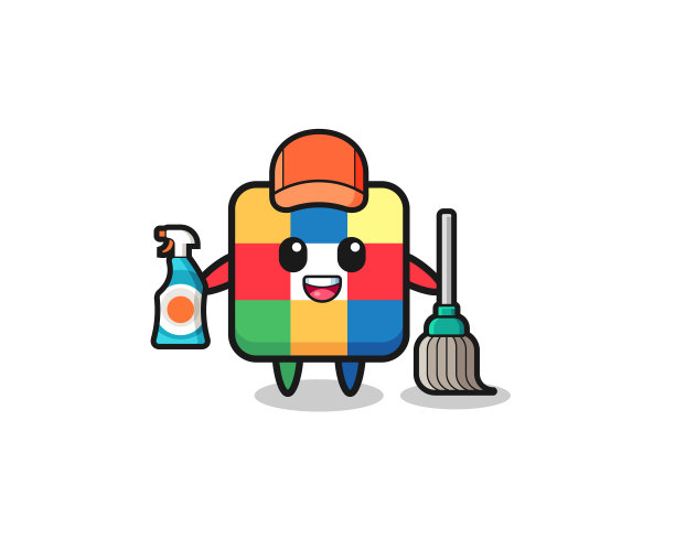 可爱的方块拼图角色作为清洁服务图片下载