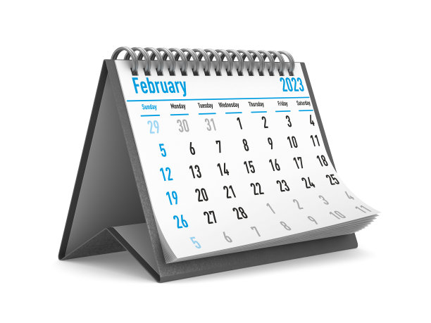 2023年。2月的日历。孤立的3 d演示图片下载
