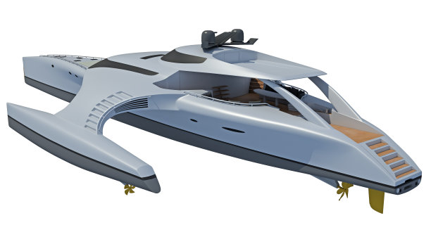 未来豪华游艇3D渲染白色背景图片下载