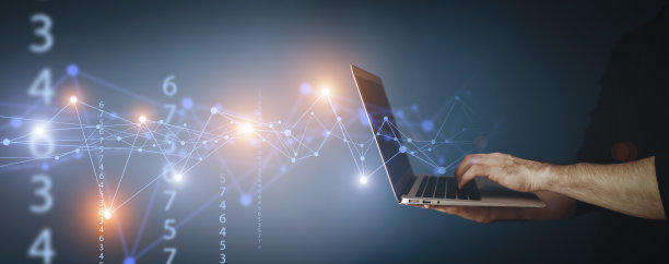 大数据技术背景。用笔记本电脑为背景，可视化一个计算机的互联网网络，社会联系，分析，信息。图片下载