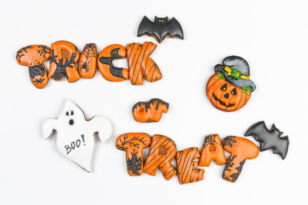 万圣节姜饼饼干孤立在白色图片下载