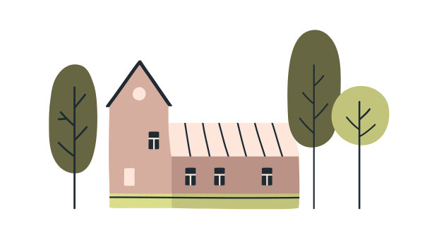 斯堪的纳维亚式的房屋外观和外面的树木图片下载