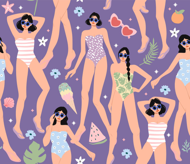 可爱时尚女孩无缝图案背景机智图片下载