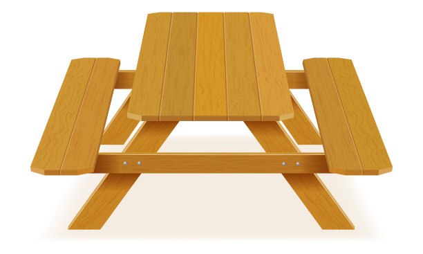 在花园或公园矢量插图的野餐桌上的长凳图片下载