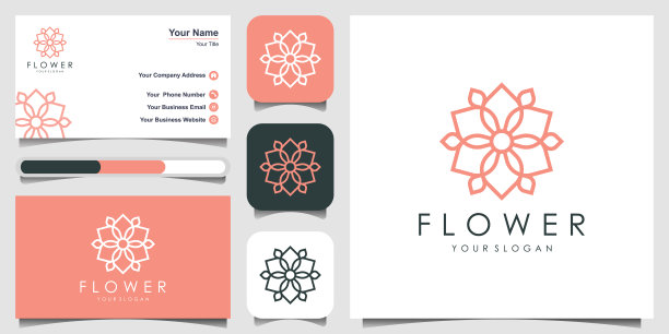 极简优雅的玫瑰花标志设计用于美容、化妆品、瑜伽和水疗。标志设计和名片图片下载