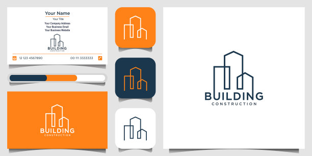 建筑标志设计与线条的概念。城市建筑抽象为标志设计灵感。标志设计和名片图片下载