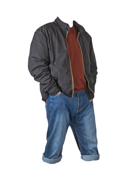 牛仔蓝色短裤，毛衣和夹克上的拉链孤立在白色背景图片下载