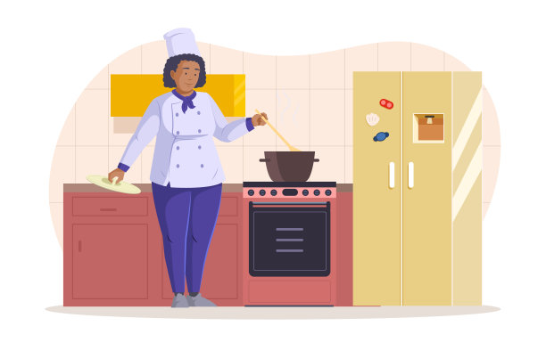 开朗的女人厨师厨师性格在厨房烹饪图片下载