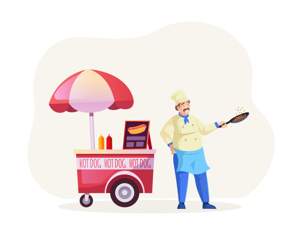 男厨师在街头食品贩卖车上做热狗图片下载