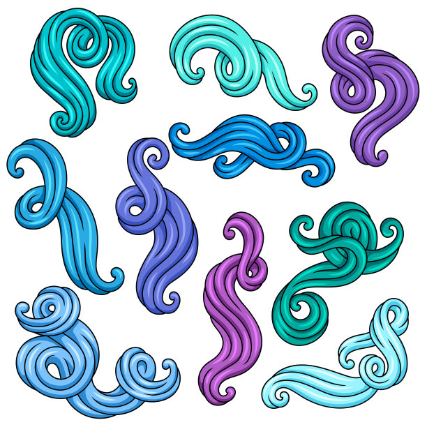 一套波浪线卷曲。彩色条纹纹理。图片下载