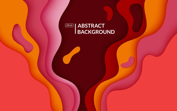 抽象红黄粉颜色重叠形状尺寸剪纸波浪背景。eps10向量图片下载