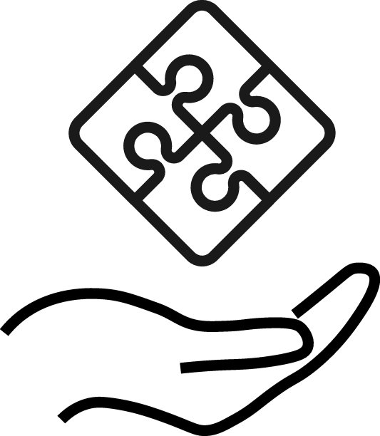 支持，礼物，慈善标志。网站、商店和其他设施的单色符号。可编辑笔画。伸出的手上的拼图的矢量线条图标图片下载