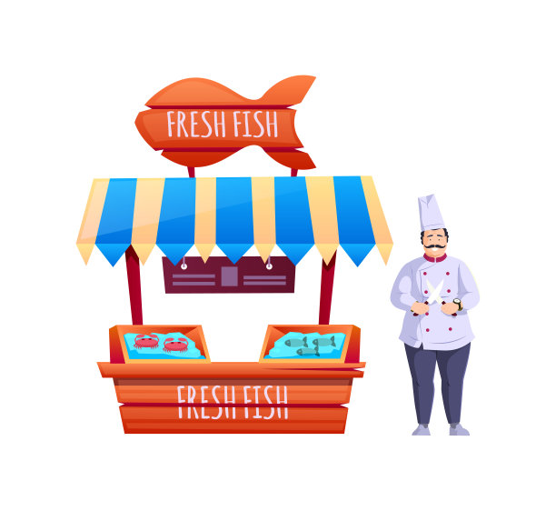 在街市摆摊卖海鲜的快乐男子图片下载