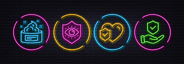 护肤霜，人寿保险和眼部保护最小线图标。对于web应用程序，打印矢量图片下载