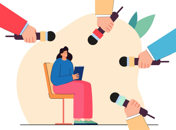 女人周围的双手与麦克平面矢量插图图片下载