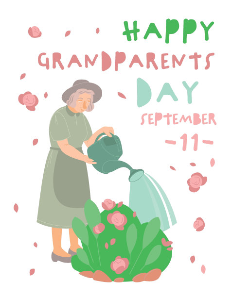 快乐全国grandparentâ的节日贺卡。矢量图图片下载