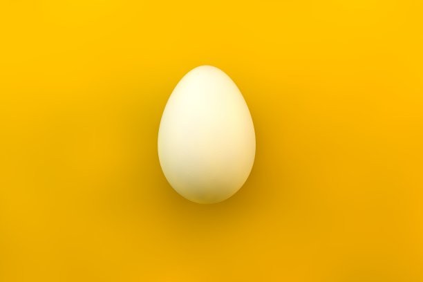 一个鸡蛋在黄色背景上的3d渲染。从以上观点。图片下载