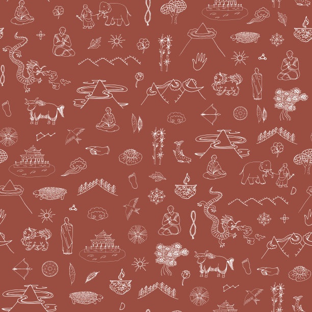 中国西藏旅游目的地对象矢量无缝模式图片下载