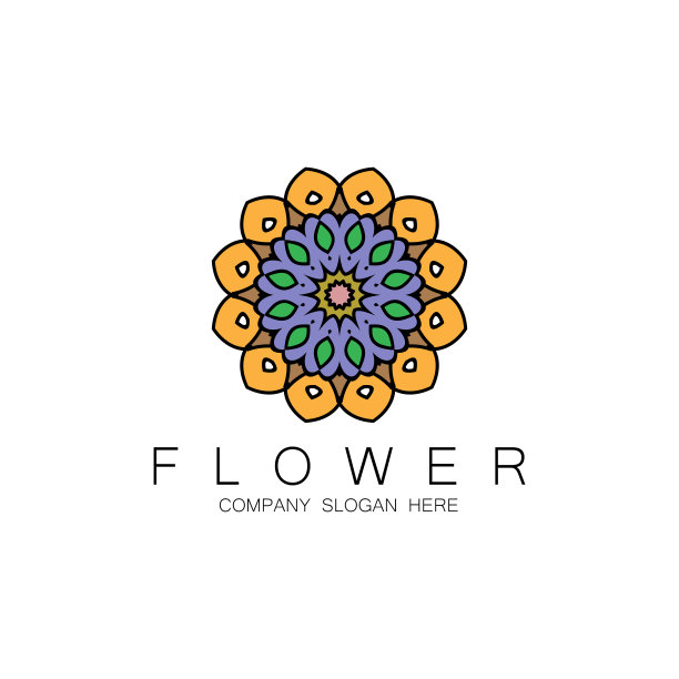 花标志设计，曼荼罗艺术向量，为公司品牌，旗帜贴纸，或产品图片下载