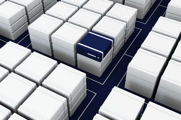 抽象数据库的三维渲染。服务器堆栈的概念。数据处理中心。图片下载