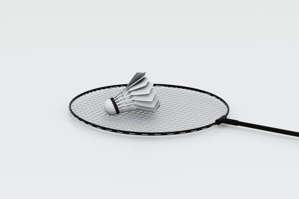 白色背景的羽毛球拍和羽毛球图片下载