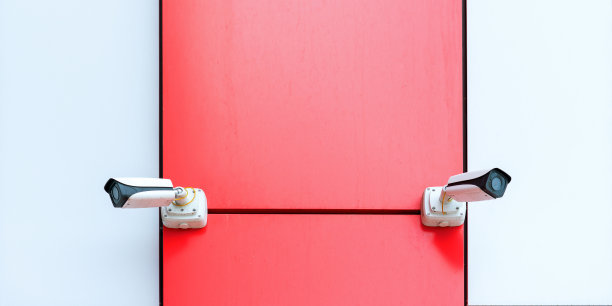 红线上有黑白监控摄像头图片下载