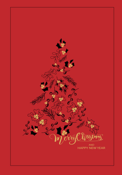 向量。圣诞快乐和新年快乐花卉背景，文字设计。乡村垂直模板的圣诞卡，派对邀请和其他促销项目。手绘草图。图片下载