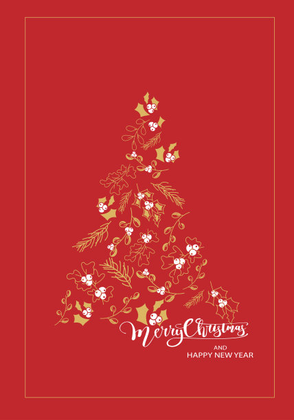 向量。圣诞快乐和新年快乐花卉背景，文字设计。乡村垂直模板的圣诞卡，派对邀请和其他促销项目。手绘草图。图片下载