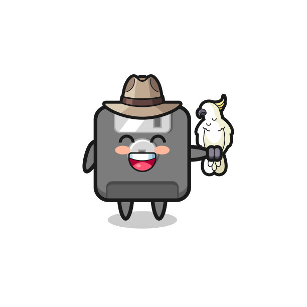 软盘动物园管理员吉祥物与鹦鹉图片下载