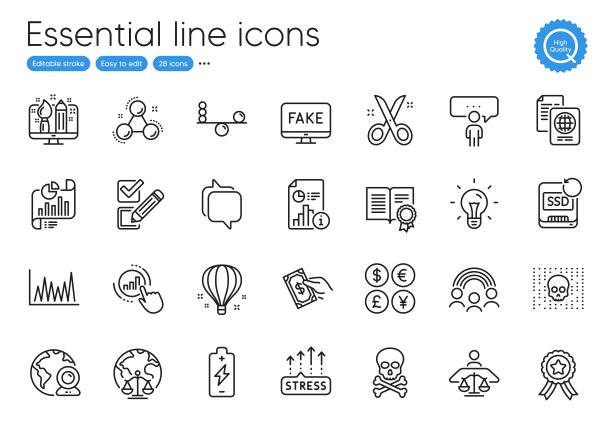 创意设计，假新闻和货币线图标。用于网站、打印和应用。向量图片下载