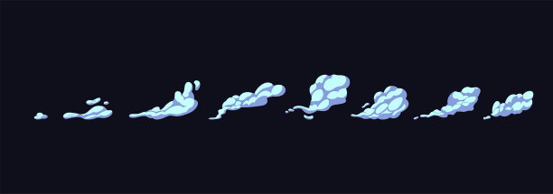 烟雾云动画。卡通运动爆炸。漫画云，蒸汽烟雾流动，空气轨迹，灰尘，爆炸，烟雾，砰，砰，精灵和泡沫。孤立的矢量图图片下载