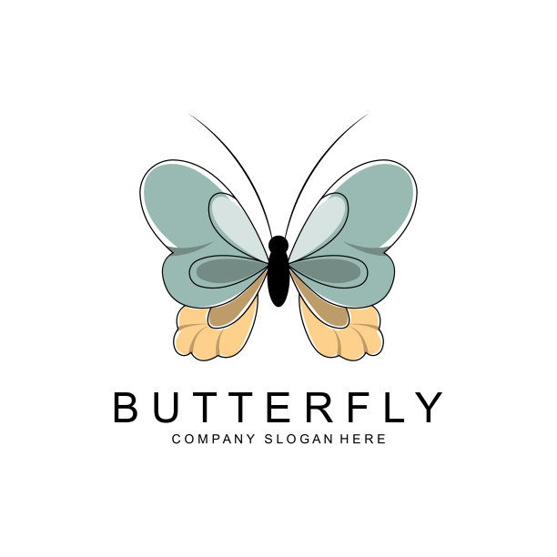 蝴蝶标志设计，美丽的飞行动物，公司品牌图标插图，丝网印刷，沙龙图片下载
