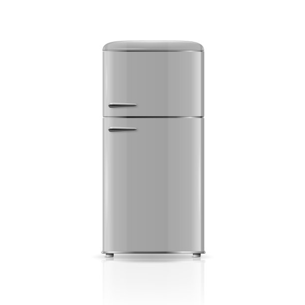 矢量3d现实灰色复古冰箱图标孤立的白色。垂直的冰箱。关闭冰箱。设计模板，冰箱的模型。前视图图片下载