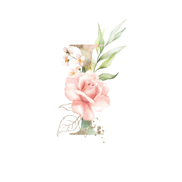 水彩金色绿色腮红花字母字母符号大写I图片下载