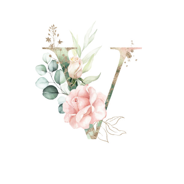 水彩金绿色腮红花字母字母符号-大写V图片下载