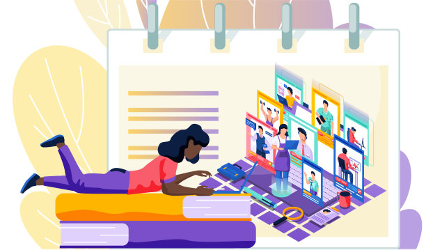 选择未来职业的概念。一个女学生在屏幕上选择职业图片下载