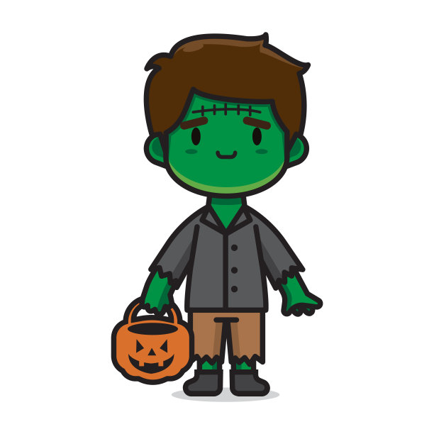 可爱的万圣节服装弗兰肯向量图片下载