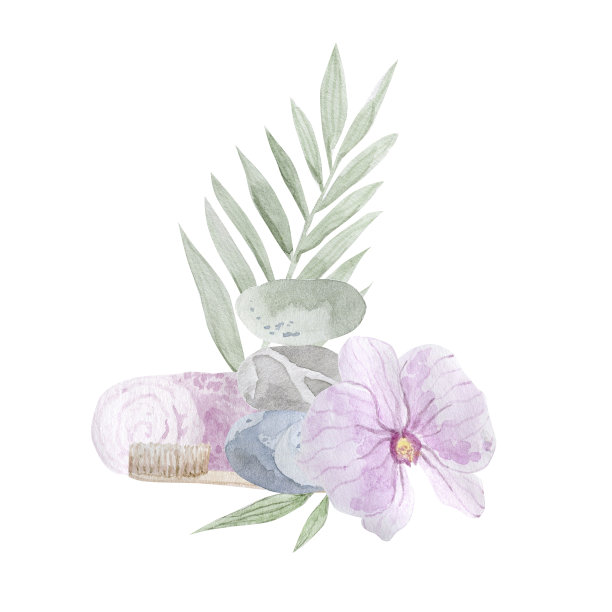 套装spa元素，spa沙龙横幅，标语牌。水彩插图。图片下载