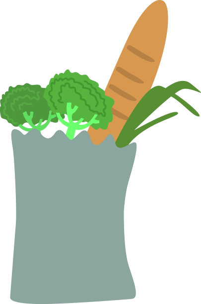 蔬菜和面包袋半平面颜色矢量对象图片下载