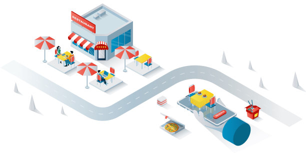 餐厅概念三维等距网页横幅图片下载