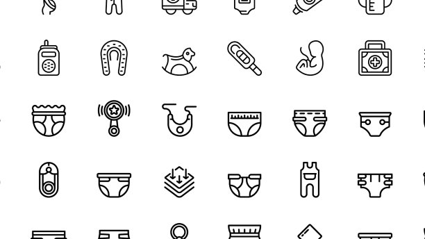 100个婴儿图标设置大纲风格图片下载