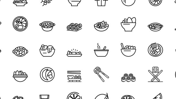 100个食物图标设置轮廓样式图片下载