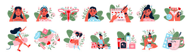 月经和经前症候群颜色套装图片下载