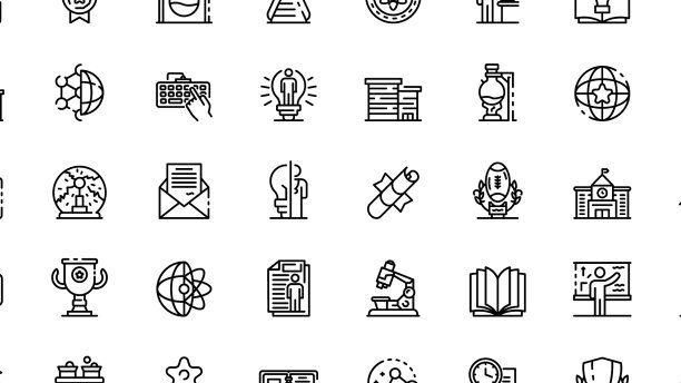 100个学校图标设置大纲风格图片下载