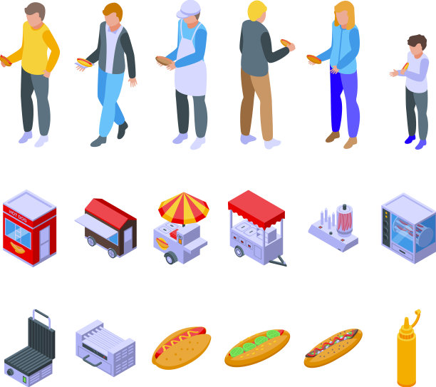 热狗小贩图标设置等长的人图片下载