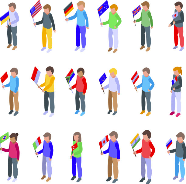 孩子的旗帜英语图标设置等距图片下载