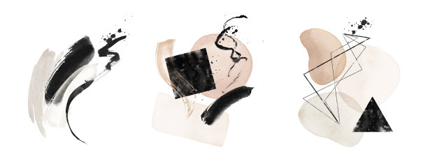 抽象的结构安排。数码印刷。预先制作的构图设计集。赤陶，腮红，粉色，象牙色，米色，黑色，水彩插图和金色元素，背景。图片下载