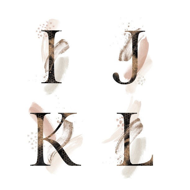 抽象纹理金和黑暗字母表集合-字母I, J, K, L。图片下载