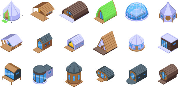 Glamping的图标设置了等距冒险图片下载