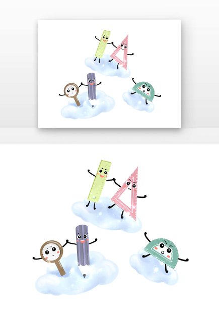 卡通文具手牵手在云上开学季文具们拟人元素图片下载